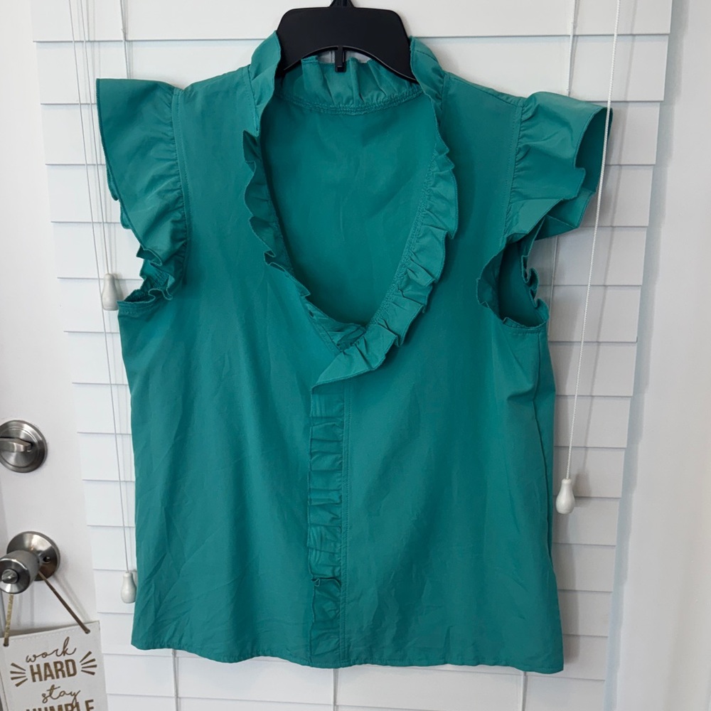 SHEIN Teal Ruffle Sleeve Women's Top